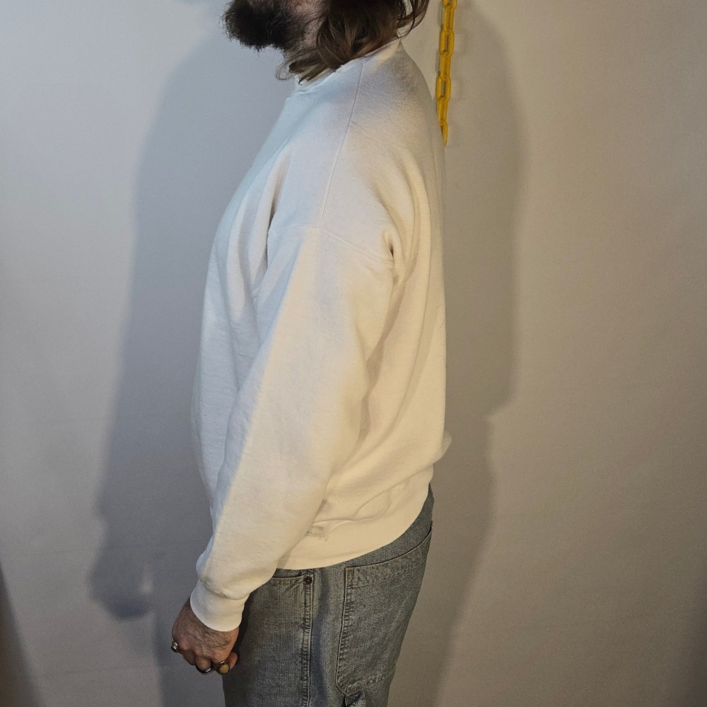 Vtg Fruit Of The Loom XL Sweatshirt White Crewneck Blank USA Made Stains Wear 90 - Picture 2 of 12